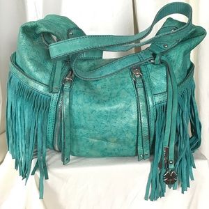 Lucky Brand Leather Fringe Turquoise Crossbody bag